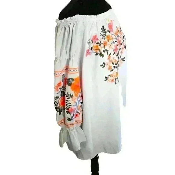 Free People Womens Blue Fleur Du Jour Embroidered Dress Off Shoulder Boho Sz S - Picture 4 of 14